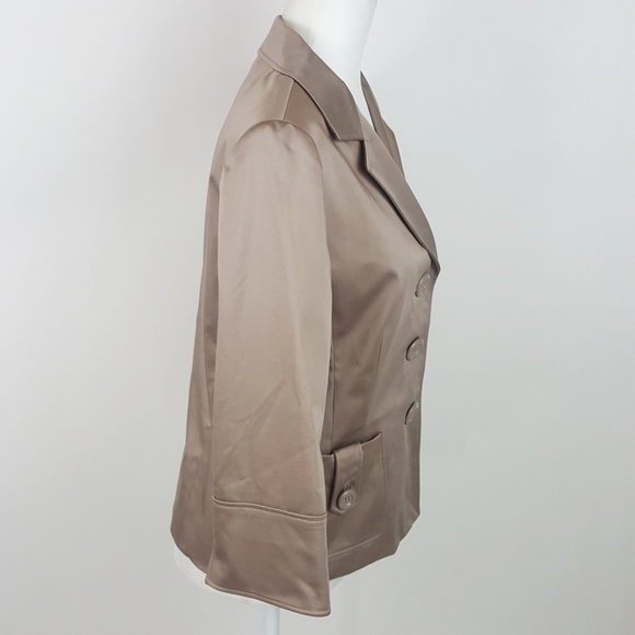 Lafayette 148 Cotton Sateen Blazer Jacket 6 Tan - Picture 3 of 8